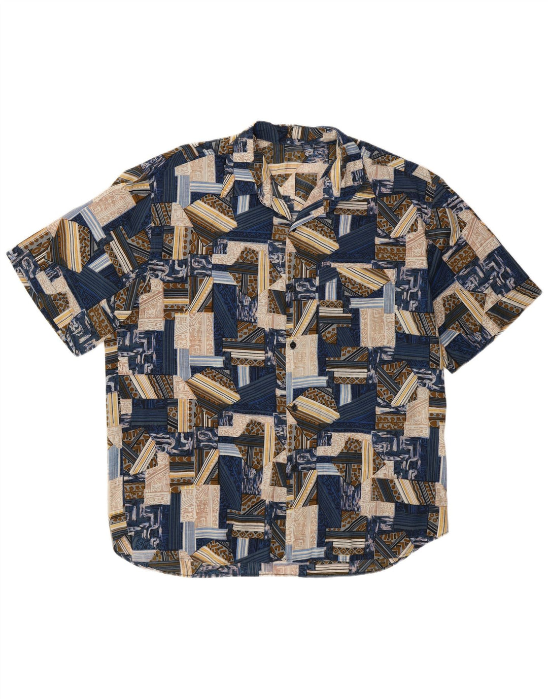 Camisa Vintage Hombre Manga Corta XL Patchwork Azul