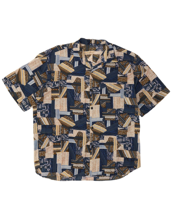Camisa Vintage Hombre Manga Corta XL Patchwork Azul