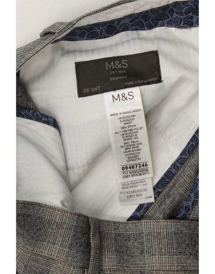 Marks & Spencer Pantalón de traje ajustado para hombre W38 L29 Poliéster a cuadros gris