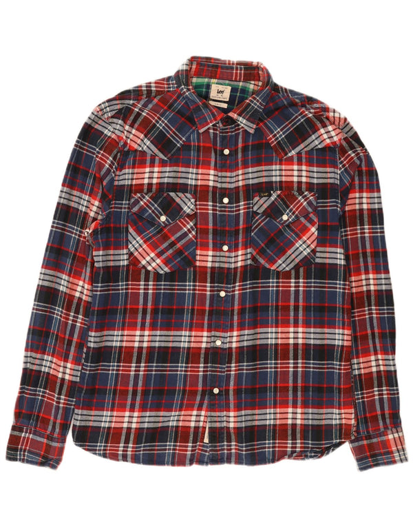 Camisa de franela ajustada para hombre Lee XL Algodón a cuadros azul
