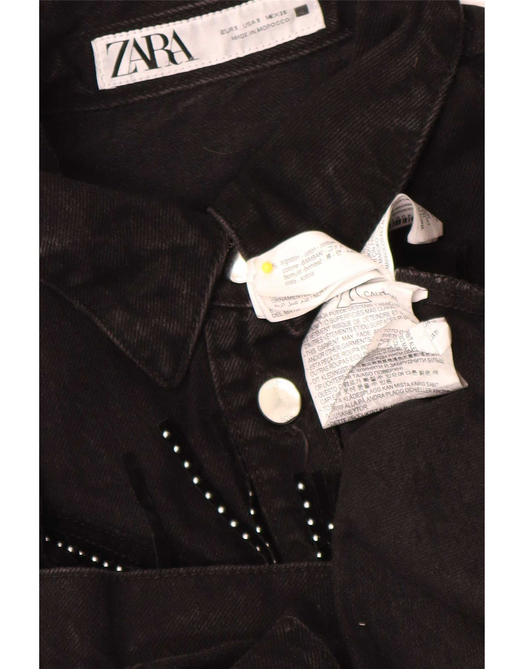 Zara Mujer Camisa Vaquera Extragrande UK 10 Small Algodón Negro