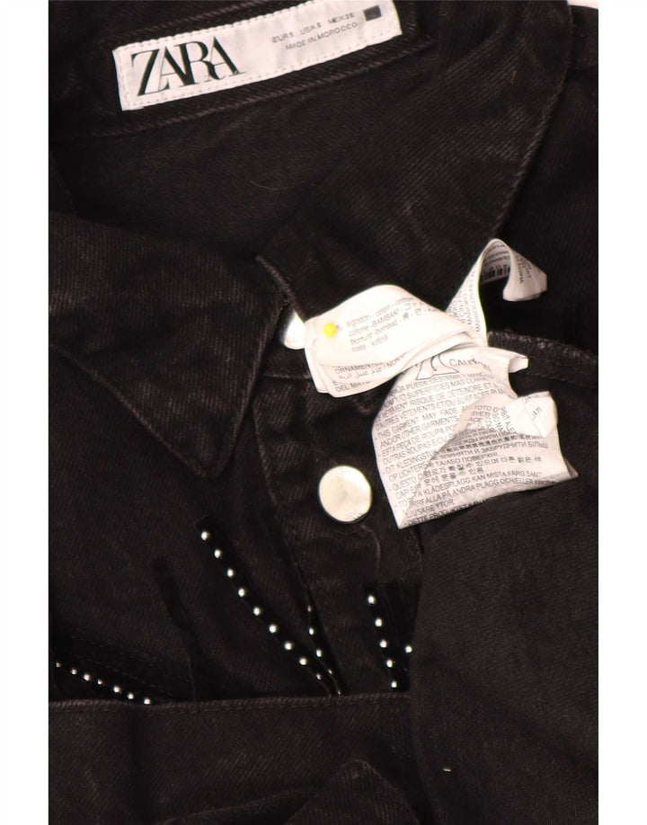 Zara Mujer Camisa Vaquera Extragrande UK 10 Small Algodón Negro