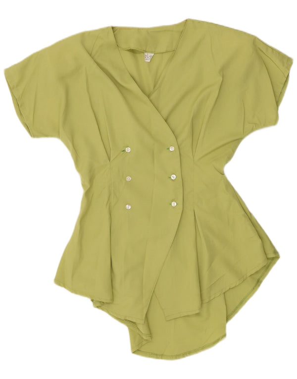 Vintage mujer camisa de manga corta blusa Reino Unido 10 pequeña viscosa verde
