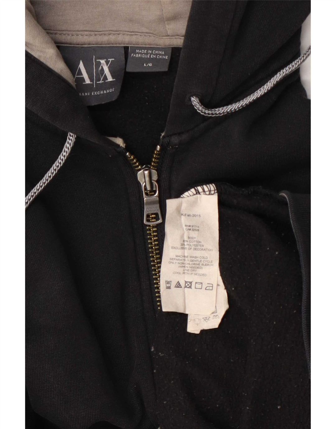 Armani - Sudadera con capucha y cremallera para hombre, talla grande, algodón negro