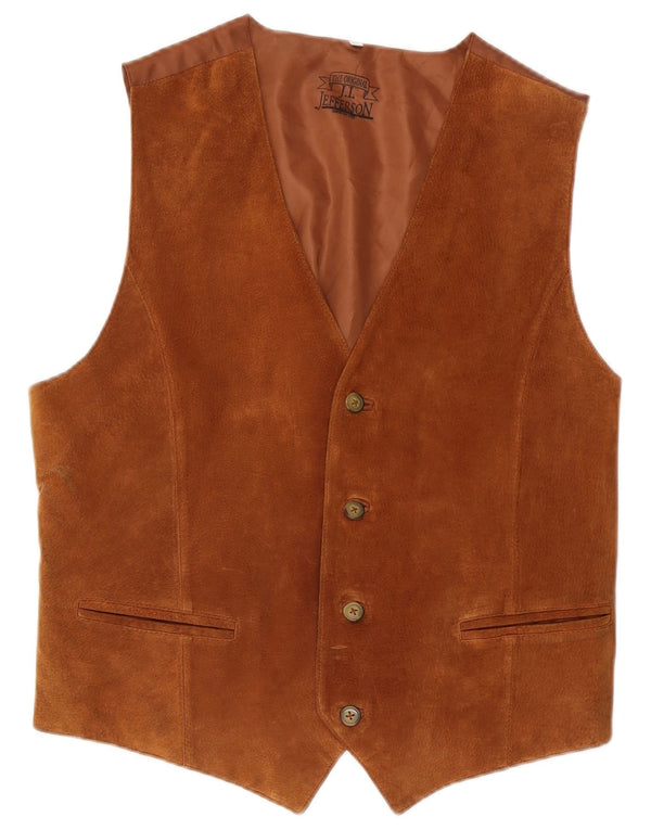 Chaleco vintage de ante para hombre 2XL cuero marrón