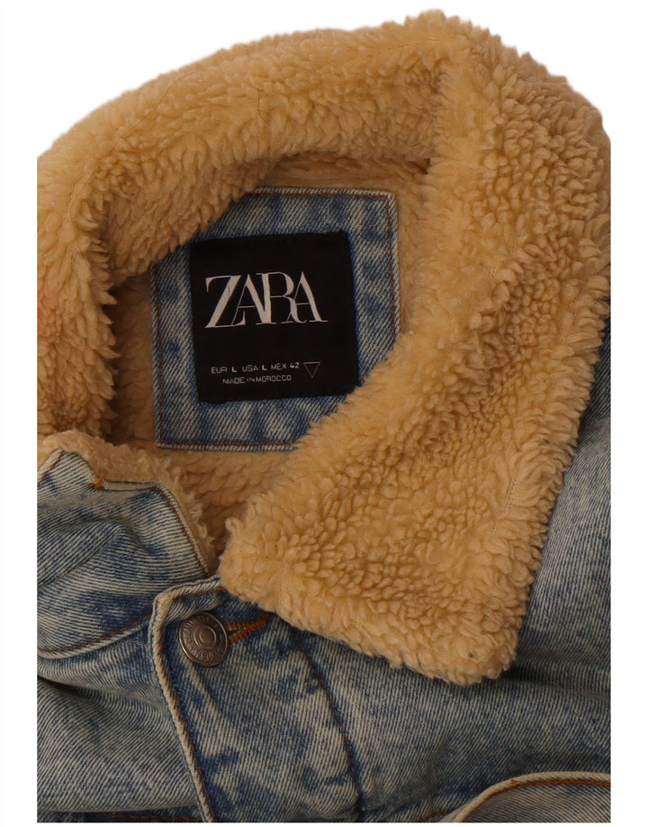 Zara Mens Denim Sherpa Chaqueta UK 40 Grande Poliéster Azul