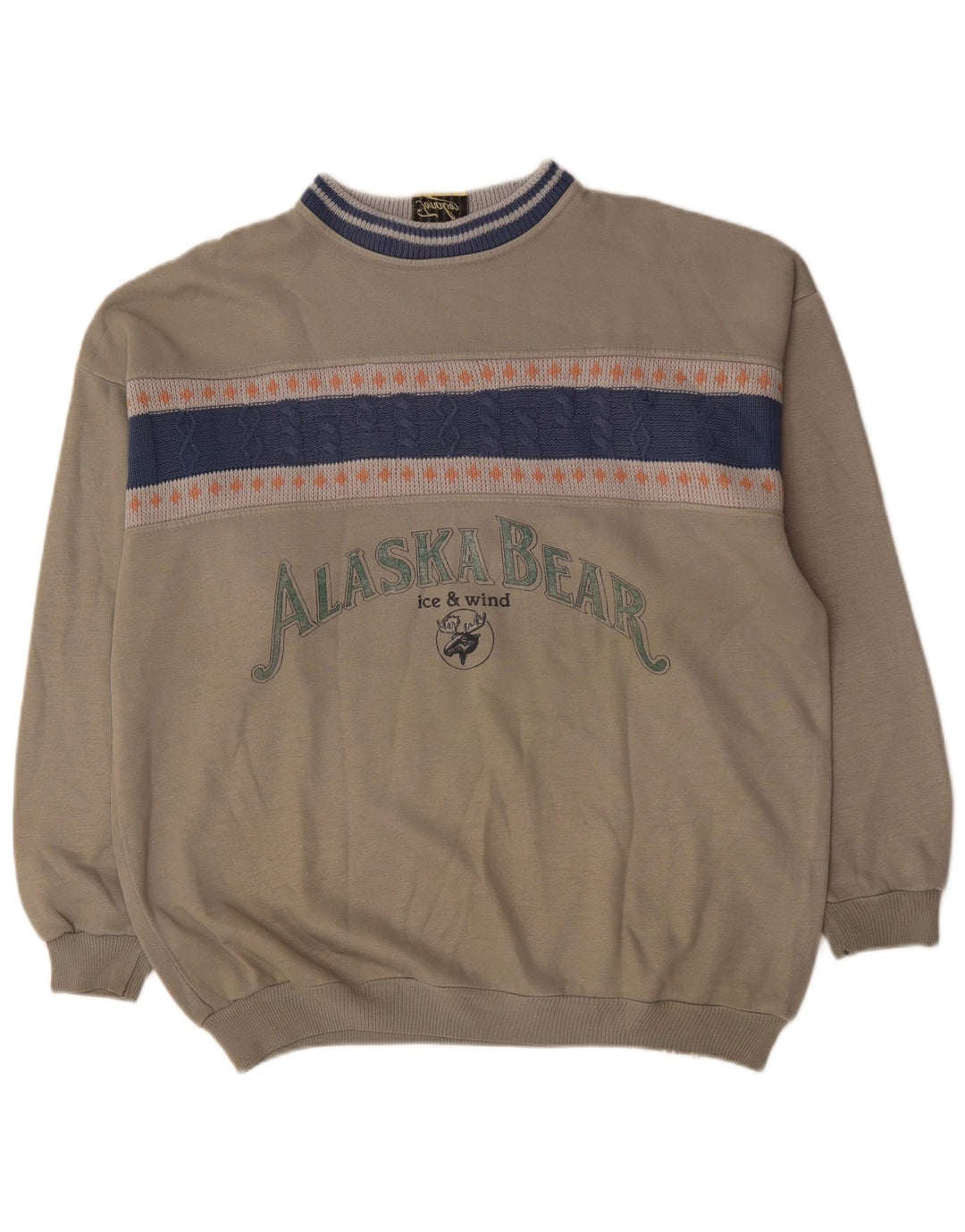 Vintage hombres sudadera gráfica jumper XL gris colorblock acrílico