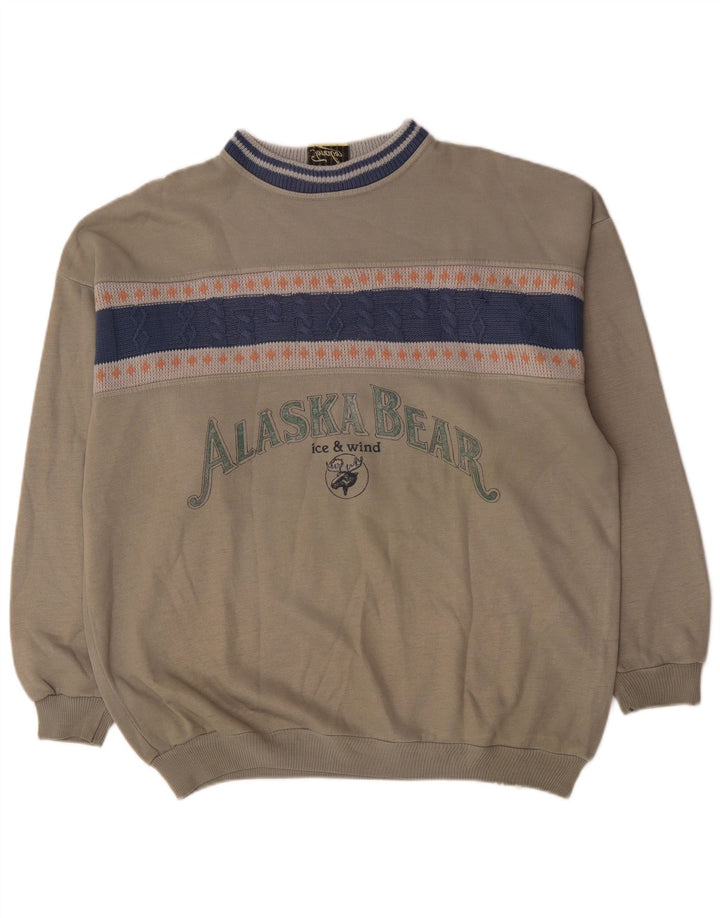 Vintage hombres sudadera gráfica jumper XL gris colorblock acrílico