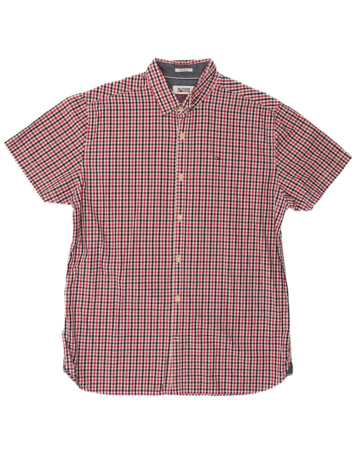 TOMMY HILFIGER Camisa de manga corta de ajuste regular para hombre, cuadros rojos grandes