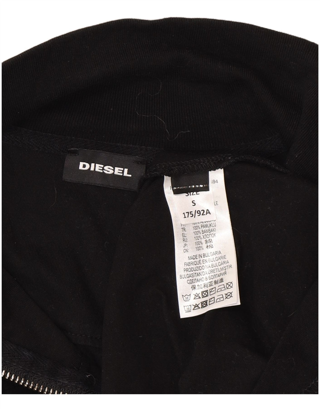 Diesel Hombre Jersey Gráfico Con Cremallera En El Cuello Jersey Pequeño De Algodón Negro