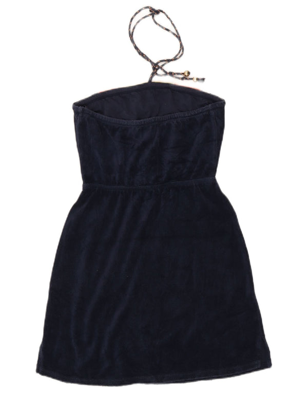 Juicy Couture Vestido halter de terciopelo para mujer UK 46 Large Azul marino Colorblock
