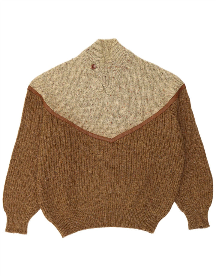 Vintage hombres tortuga cuello jersey suéter grande marrón colorblock