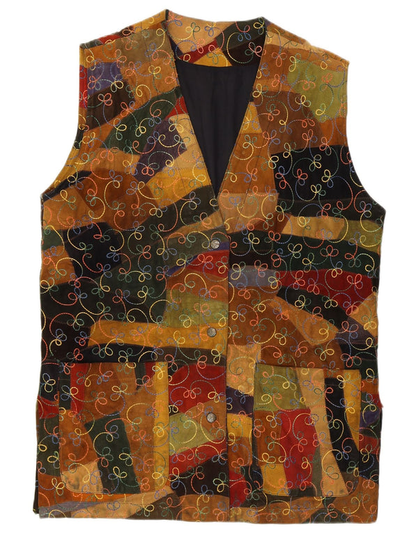 Vintage mujer ante oversize gilet EU 36 pequeño patchwork multicolor