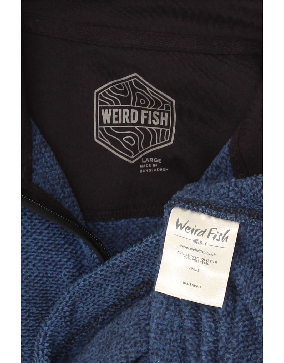 Weird Fish Jersey de forro polar con cuello y cremallera para hombre, poliéster azul grande