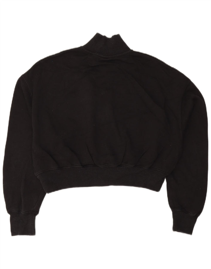 NIKE Sudadera corta con cuello y cremallera para mujer, talla M, algodón negro