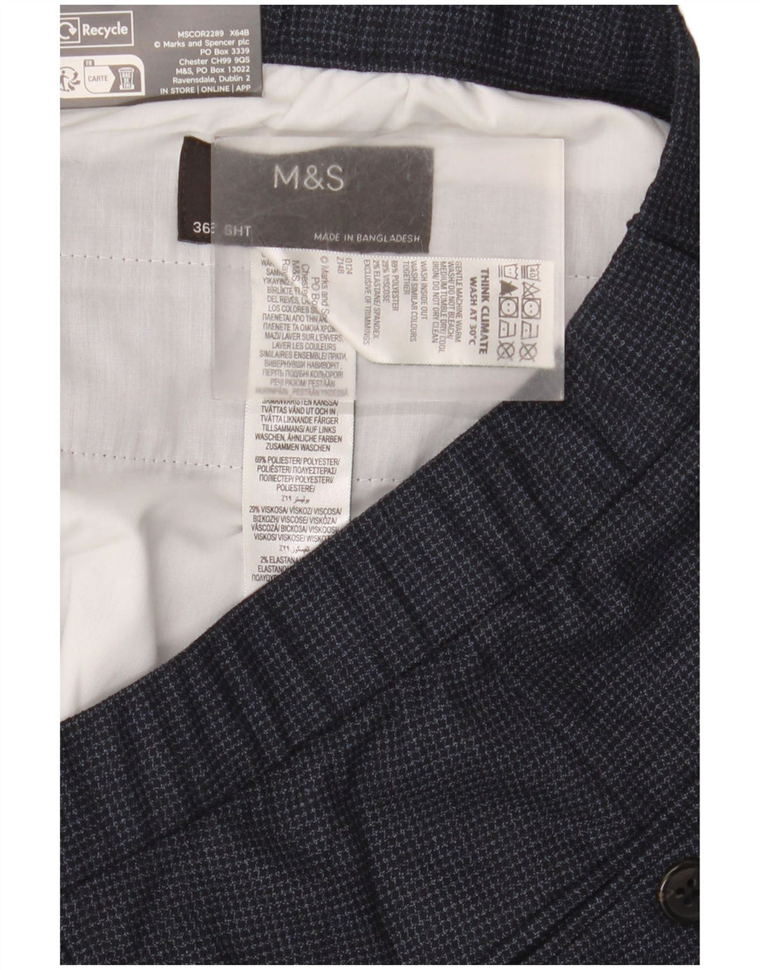 Marks & Spencer Pantalón de traje cónico para hombre W36 L29 Poliéster azul marino