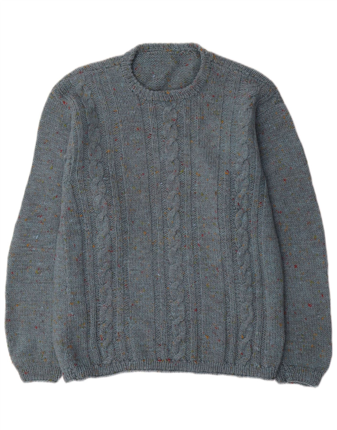 Vintage hombres cuello redondo jersey suéter medio azul moteado