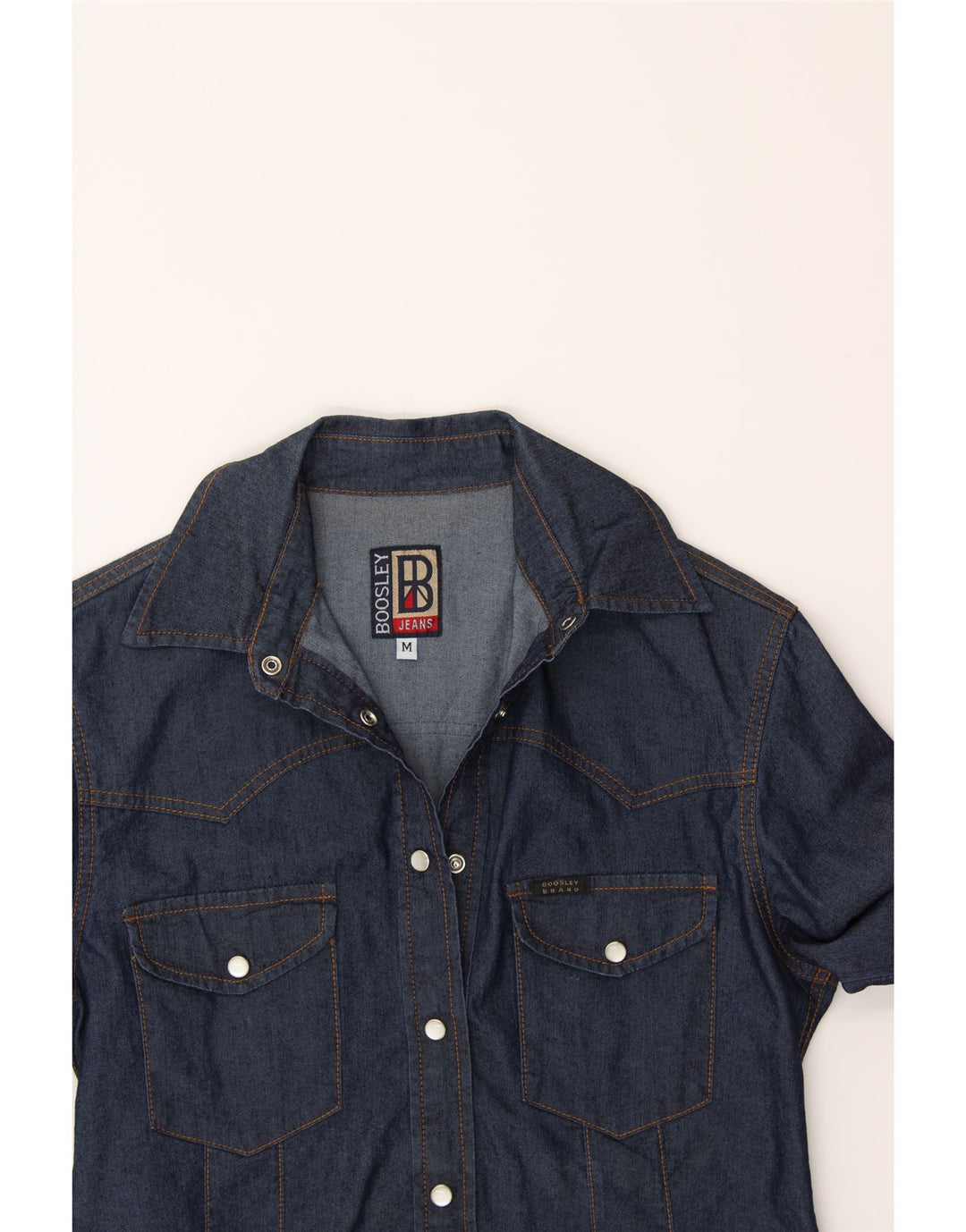 BOOSLEY Womens Denim Shirt UK 12 Medium Navy Blue Cotton Vintage Boosley and Second-Hand Boosley from Messina Hembry 