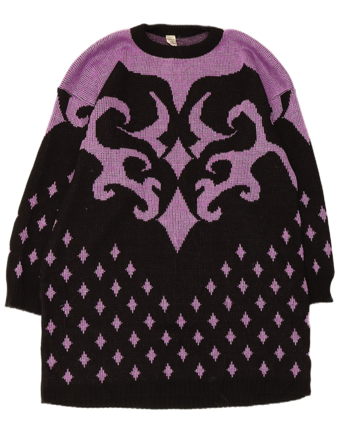 Vintage mujeres patrón abstracto jumper vestido Reino Unido 14 medio púrpura