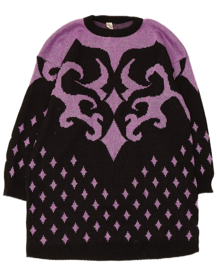 Vintage mujeres patrón abstracto jumper vestido Reino Unido 14 medio púrpura