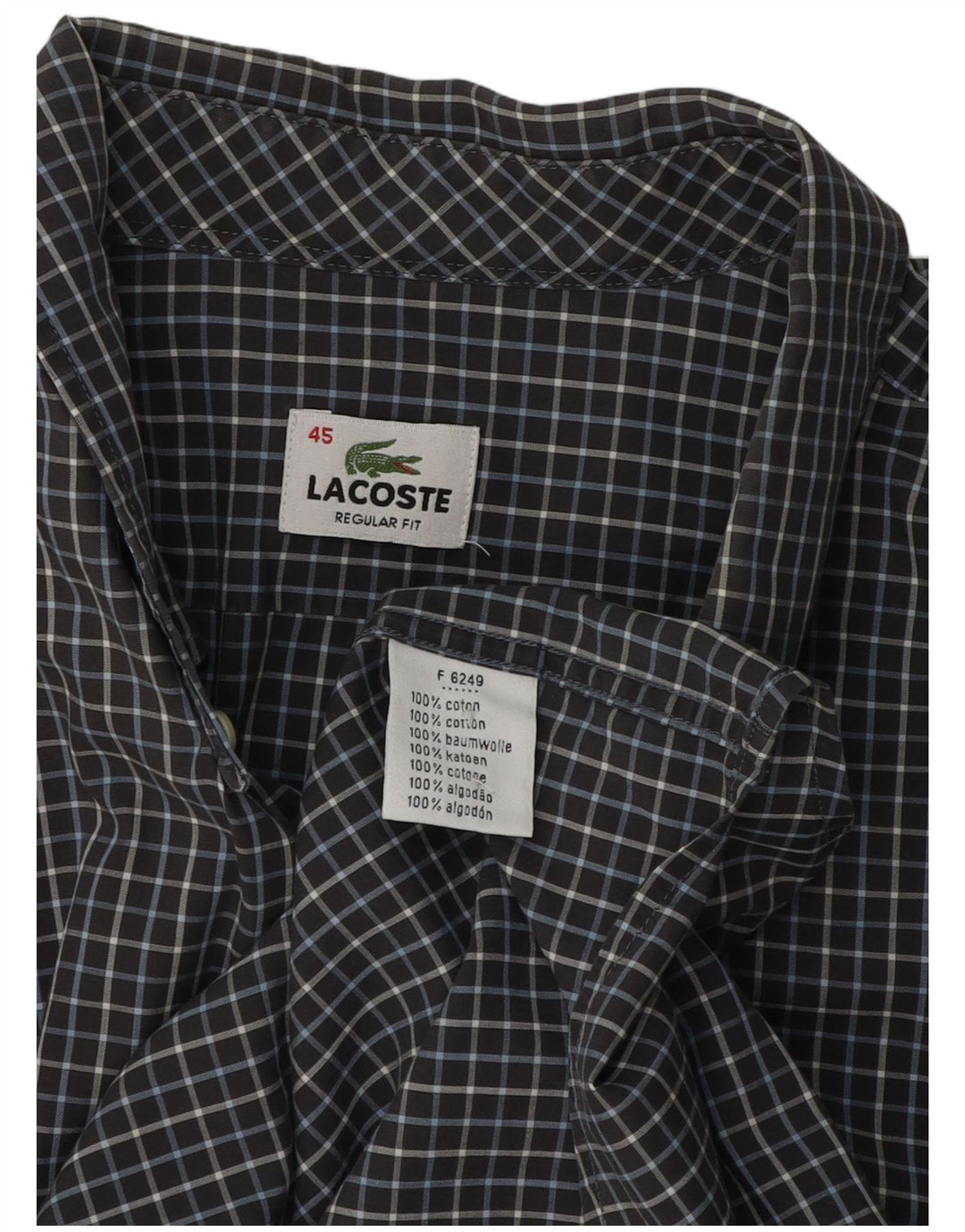 Camisa Lacoste Hombre Regular Fit Talla 45 XL Algodón A Cuadros Gris