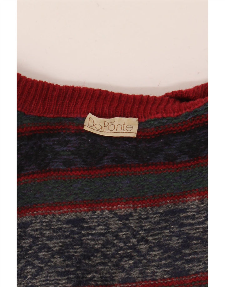 VINTAGE Hombres Crew Neck Jumper Suéter Medio Multicolor Fair Isle