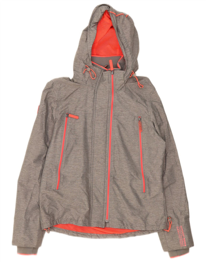 Superdry Chaqueta impermeable con capucha para mujer, talla 44, nailon gris grande