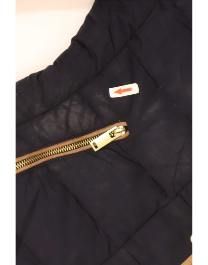 Zara Mujer Chaqueta Acolchada Con Capucha UK 10 Small Poliéster Azul Marino