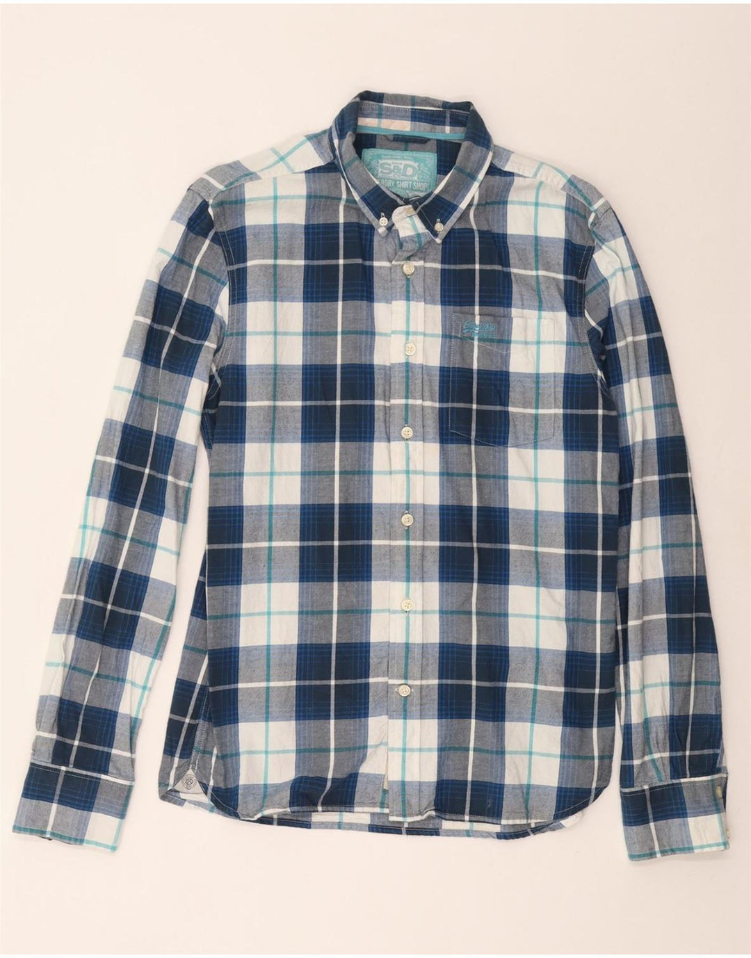 SUPERDRY Camisa de franela para hombre XL Algodón a cuadros azul marino