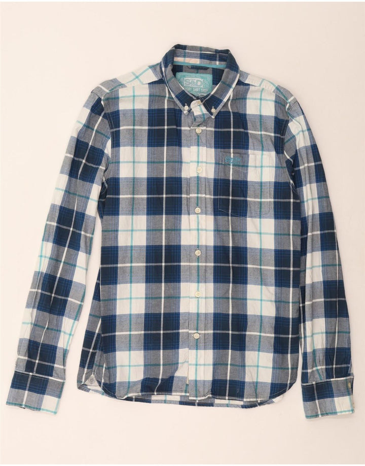 SUPERDRY Camisa de franela para hombre XL Algodón a cuadros azul marino