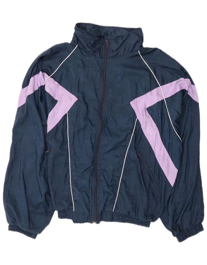 VINTAGE Chaqueta superior de chándal para hombre XL Azul marino Colorblock Poliéster
