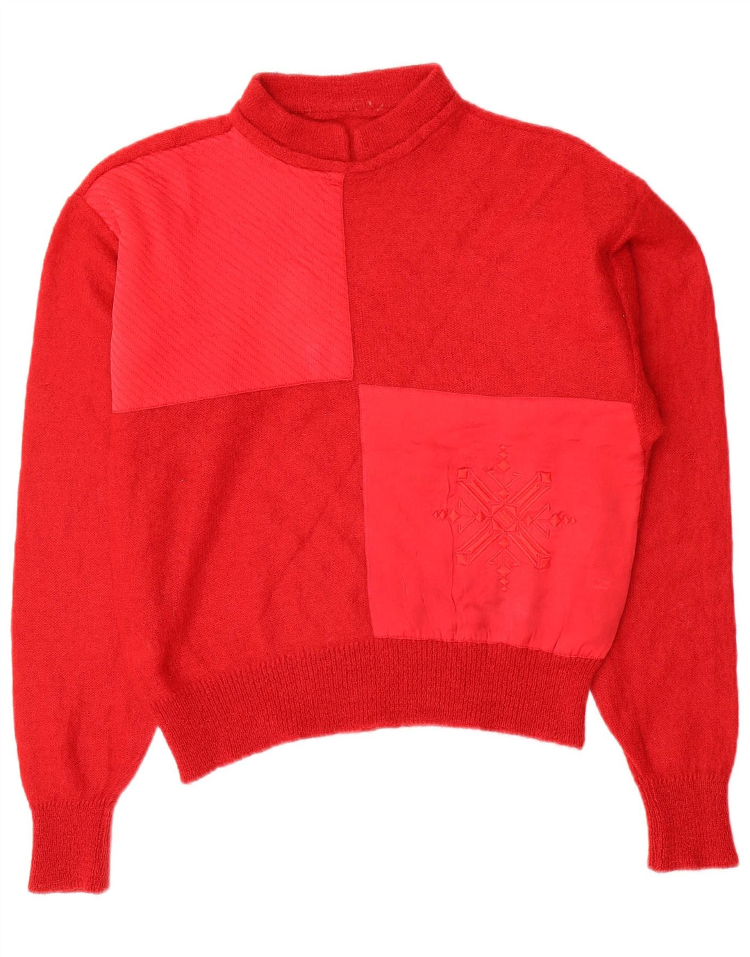 Vintage mujer cuello tortuga jersey suéter Reino Unido 12 bloque de color rojo medio