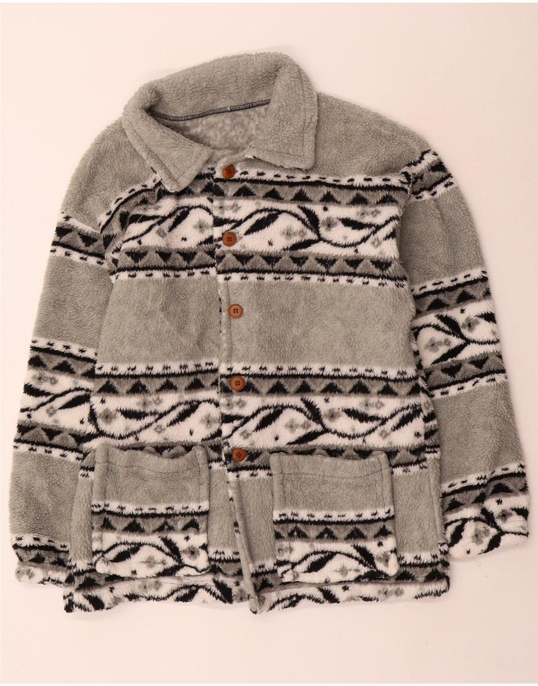 Vintage Mens Fleece Chaqueta Reino Unido 38 Gris Medio Fair Isle