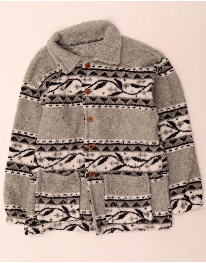 Vintage Mens Fleece Chaqueta Reino Unido 38 Gris Medio Fair Isle