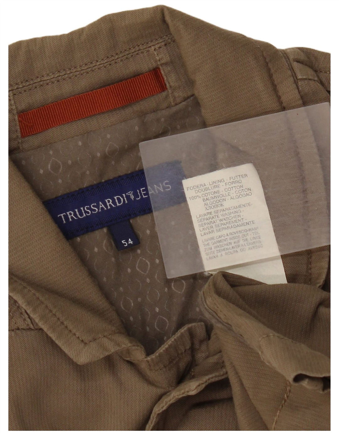 Trussardi Jeans Chaqueta utilitaria para hombre IT 54 2XL Beige Algodón