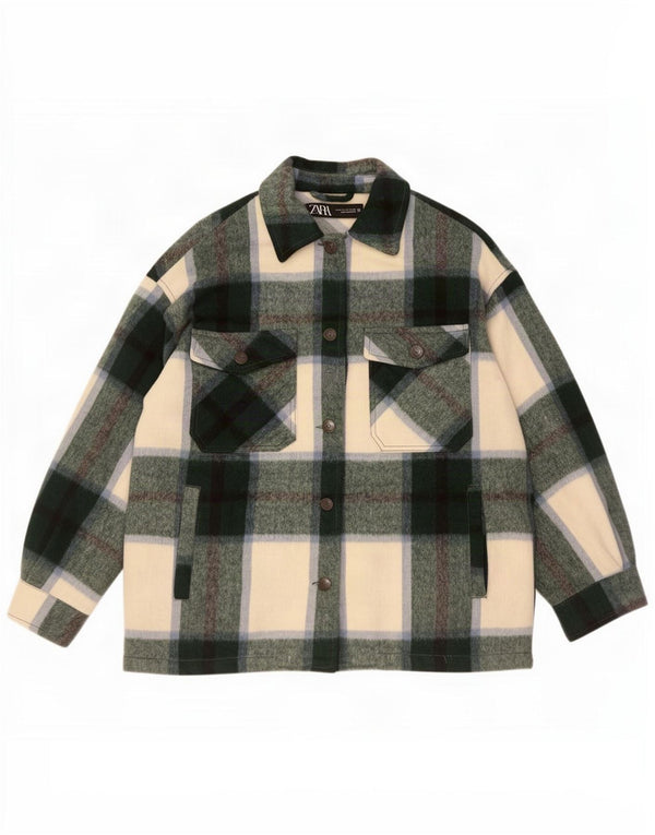 Zara Chaqueta utilitaria extragrande para mujer UK 6 XS Acrílico a cuadros verdes