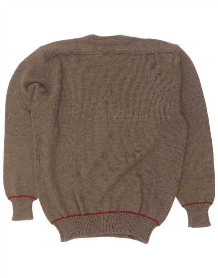 Vintage hombres cuello redondo jersey suéter grande caqui argyle/diamante
