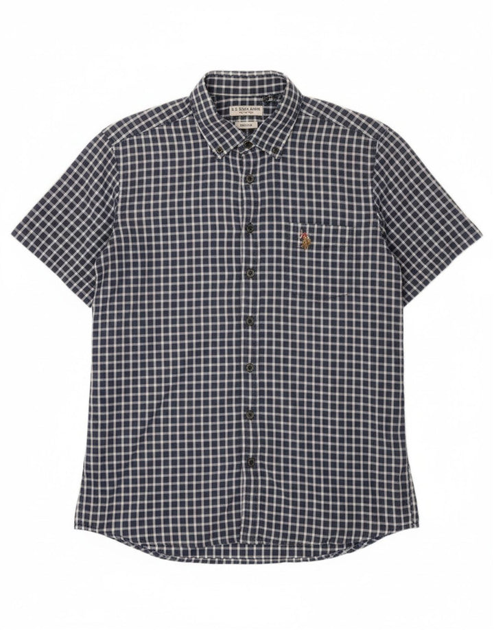 Asociación de Polo de EE. UU. Camisa Regular De Manga Corta Para Hombre Vichy Azul Marino Grande