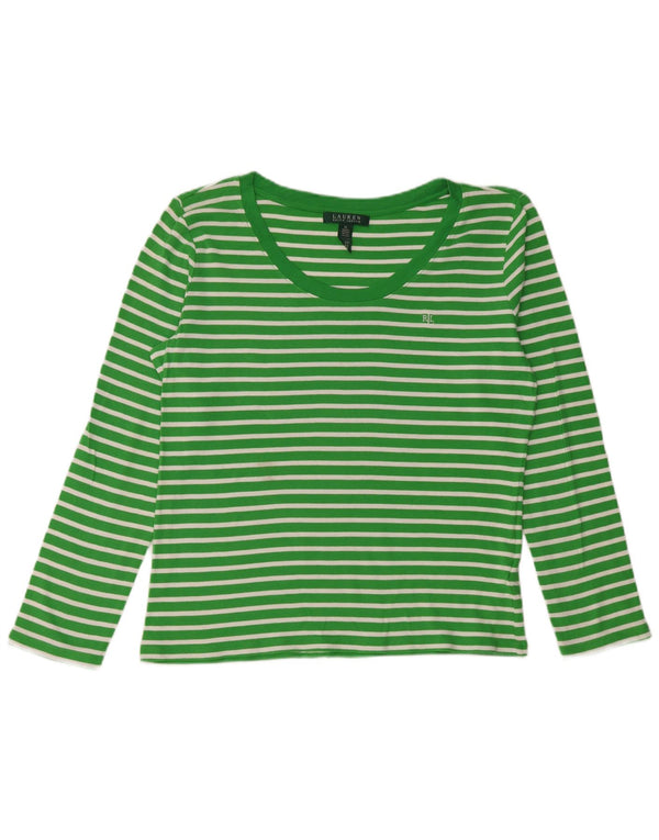 RALPH LAUREN Top Mujer Manga Larga UK 18 XL Algodón A Rayas Verde