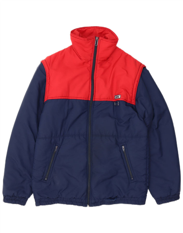 VINTAGE Chaqueta acolchada para hombre Reino Unido 38 Mediana Azul Marino Colorblock Poliamida