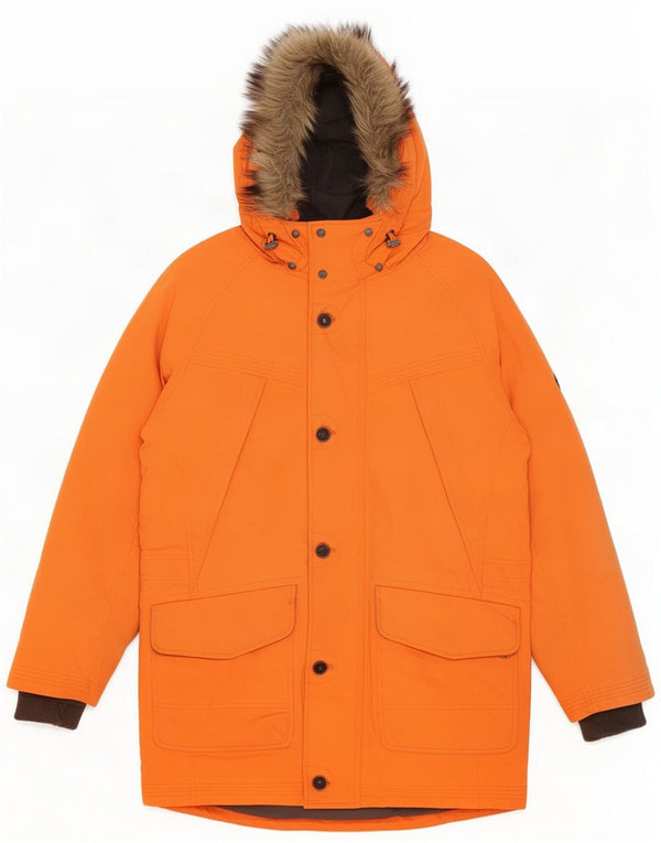 Timberland Chaqueta parka acolchada con capucha para hombre UK 40 Large Naranja Algodón