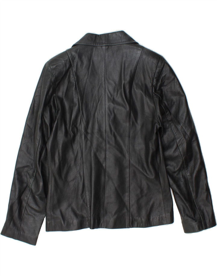 VINTAGE Womens 3 Button Leather Blazer Jacket UK 14 Medium Black Leather Vintage Vintage and Second-Hand Vintage from Messina Hembry 