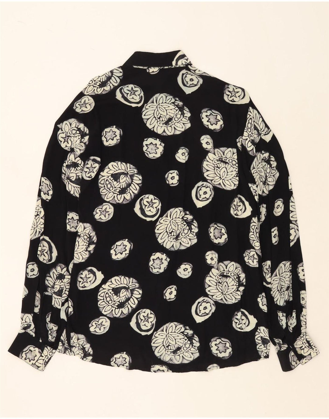 VINTAGE Camisa de hombre grande viscosa floral negra