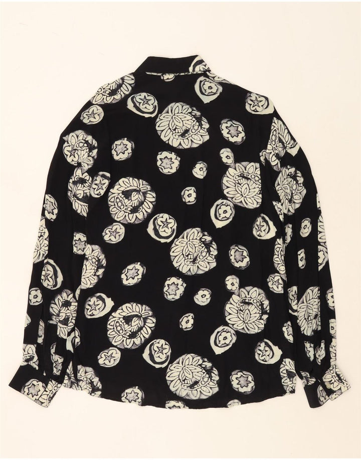 VINTAGE Camisa de hombre grande viscosa floral negra