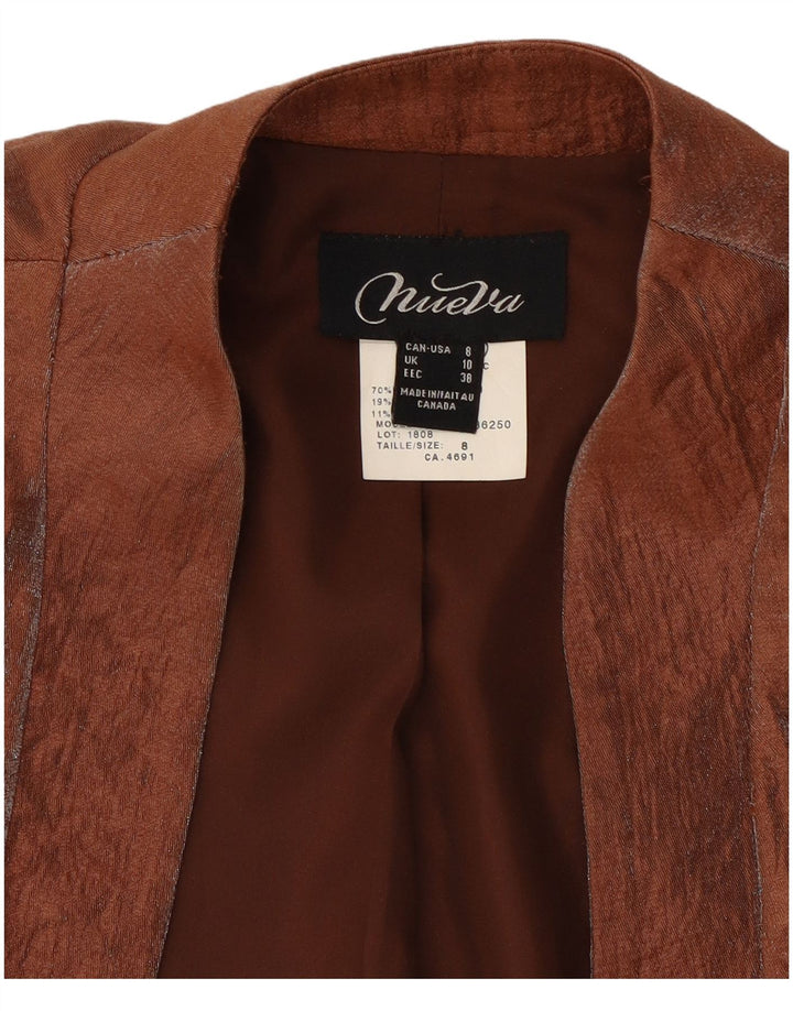 Vintage mujer 3/4 manga Blazer chaqueta Reino Unido 10 pequeño rayón marrón