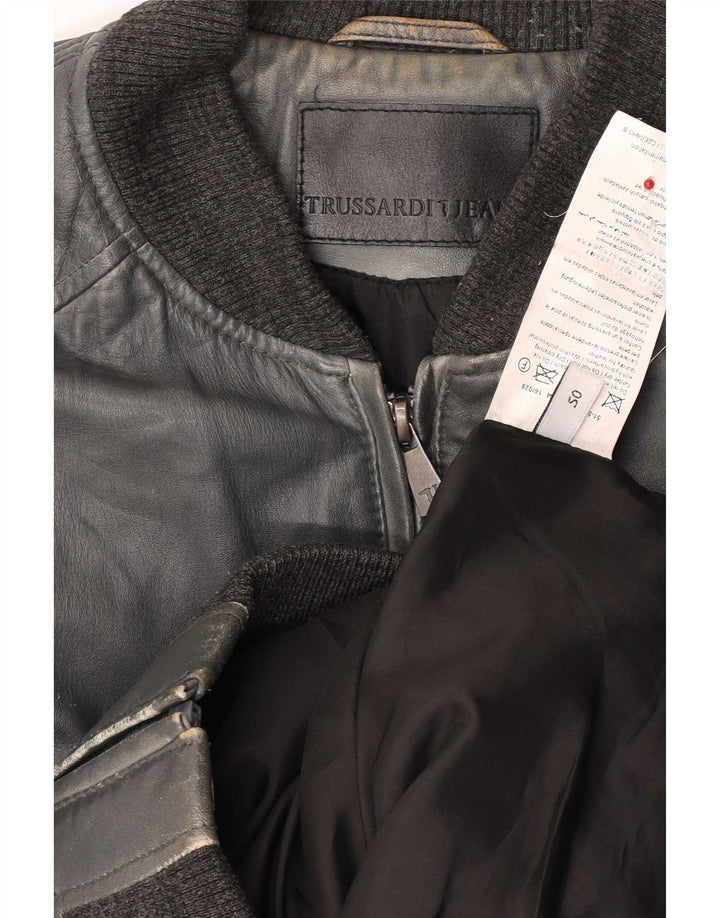 Cazadora Bomber de Piel Mujer Trussardi Jeans IT 50 XL Azul Marino