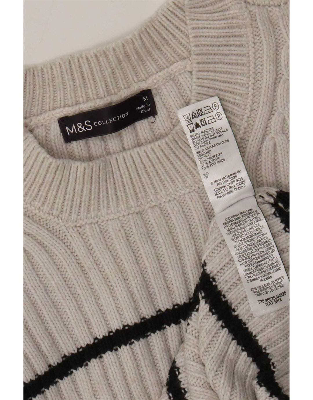 Marks & Spencer Jersey de cuello redondo para mujer UK 44 Gris medio a rayas