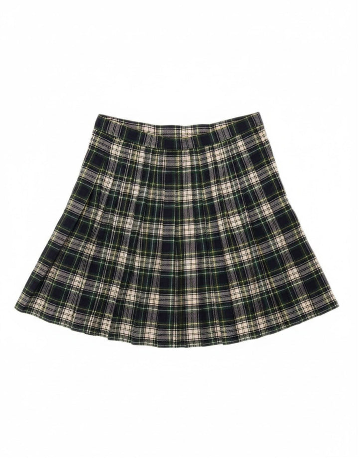 Vintage mujer mini falda envolvente W28 cuadros verdes medianos