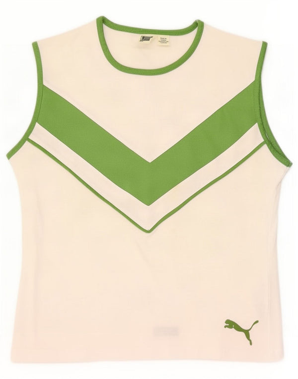 Puma Mujer Chaleco Top UK 40 Grande Blanco Colorblock Algodón