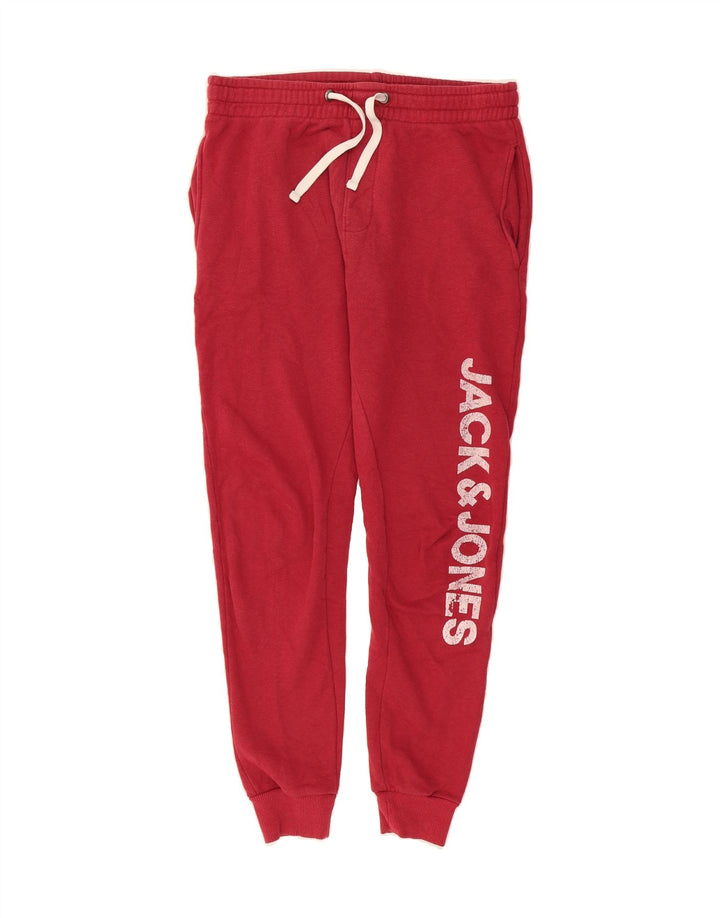 JACK & JONES Mens Graphic Tracksuit Trousers Joggers Medium Red Cotton Vintage Jack & Jones and Second-Hand Jack & Jones from Messina Hembry 